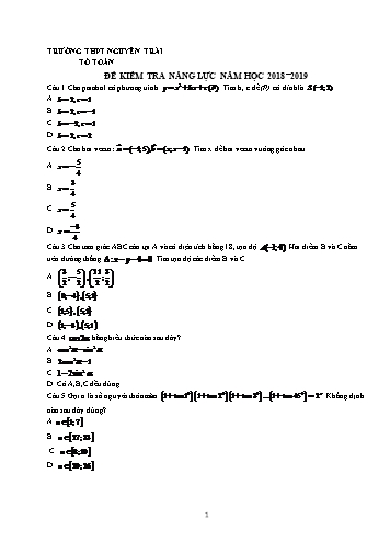 Đề kiểm tra năng lực môn Toán - Năm học 2018-2019 - Trường THPT Nguyễn Trãi (Có đáp án)
