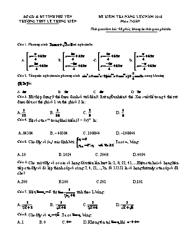 Đề kiểm tra năng lực năm 2018 môn Toán - Trường THPT Lê Trung Kiên (Có đáp án)