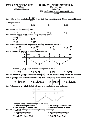 Đề kiểm tra năng lực THPT Quốc gia môn Toán - Năm học 2019-2020 - Trường THPT Phan Bội Châu (Có đáp án)