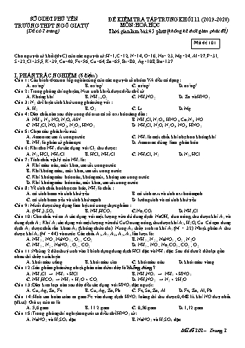 Đề kiểm tra tập trung môn Hoá học Khối 11 - Năm học 2019-2020 - Trường THPT Ngô Gia Tự - Mã đề 101 (Có đáp án)