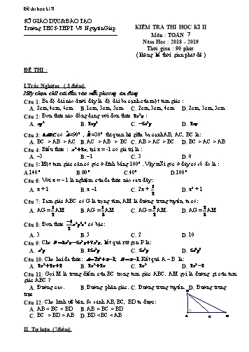 Đề kiểm tra thi học kì II môn Toán 7 - Năm học 2018-2019 - Trường THCS-THPT Võ Nguyên Giáp (Có đáp án)
