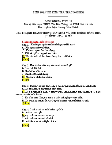 Đề kiểm tra trắc nghiệm môn Giáo dục công dân Khối 11 - Trường THPT Tôn Đức Thắng (Có đáp án)