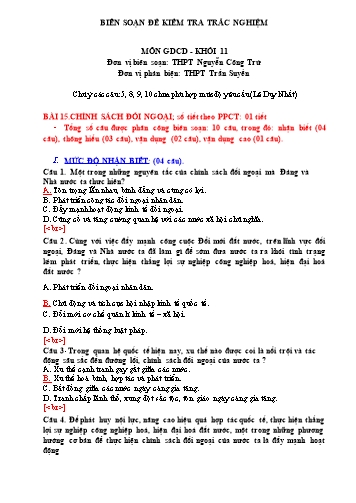Đề kiểm tra trắc nghiệm môn Giáo dục công dân Khối 11 - Trường THPT Nguyễn Công Trứ (Có đáp án)