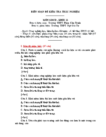 Đề kiểm tra trắc nghiệm môn Giáo dục công dân Khối 11 - Trường THPT Phan Chu Trinh (Có đáp án)