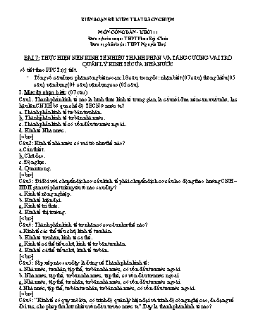 Đề kiểm tra trắc nghiệm môn Giáo dục công dân Khối 11 - Trường THPT Phan Bội Châu (Có đáp án)