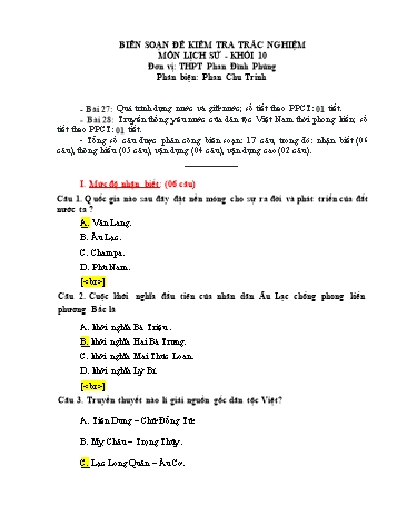 Đề kiểm tra trắc nghiệm môn Lịch sử Khối 10 - Bài 27, 28 - Trường THPT Phan Đình Phùng (Có đáp án)