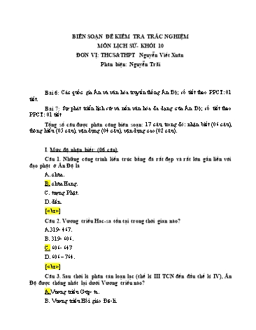 Đề kiểm tra trắc nghiệm môn Lịch sử Khối 10 - Bài 6, 7 - Trường THCS&THPT Nguyễn Viết Xuân (Có đáp án)