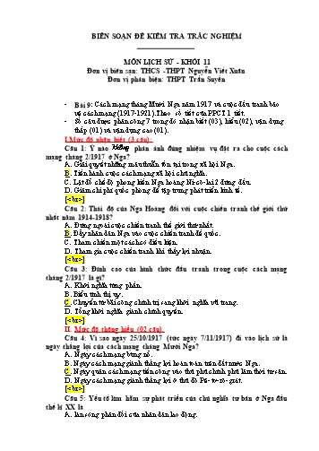Đề kiểm tra trắc nghiệm môn Lịch sử Khối 11 - Trường THCS&THPT Nguyễn Viết Xuân (Có đáp án)