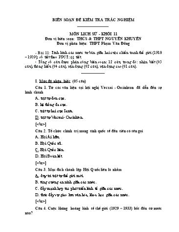 Đề kiểm tra trắc nghiệm môn Lịch sử Khối 11 - Trường THCS&THPT Nguyễn Khuyến (Có đáp án)