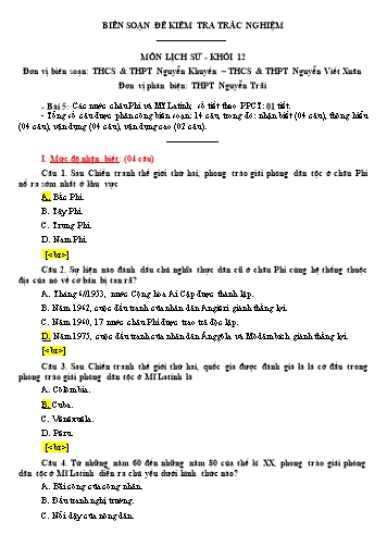 Đề kiểm tra trắc nghiệm môn Lịch sử Khối 12 - Bài 5: Các nước châu Phi và Mĩ Latinh - Trường THCS-THPT Nguyễn Khuyến