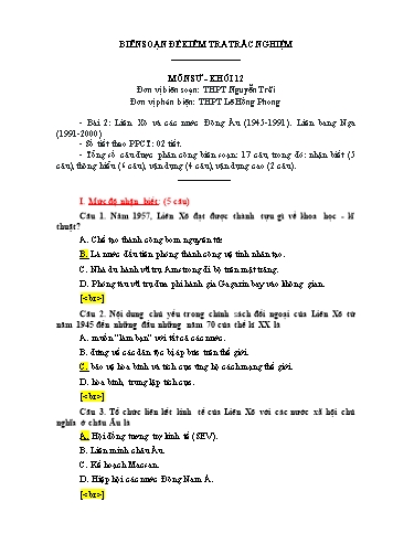 Đề kiểm tra trắc nghiệm môn Lịch sử Khối 12 - Trường THPT Nguyễn Trãi (Có đáp án)