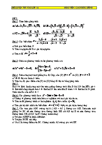 Đề luyện thi vào lớp 10 môn Toán - Cao Khắc Dũng
