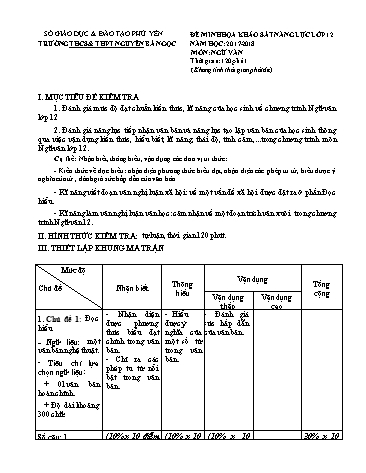 Đề minh họa khảo sát năng lực môn Ngữ văn Lớp 12 - Năm học 2017-2018 - Trường THCS&THPT Nguyễn Bá Ngọc (Có đáp án)