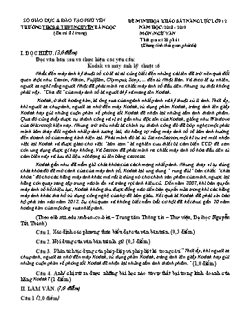 Đề minh họa khảo sát năng lực môn Ngữ văn Lớp 12 - Năm học 2018-2019 - Trường THCS&THPT Nguyễn Bá Ngọc (Có đáp án)