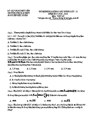 Đề minh họa khảo sát năng lực môn Vật lý Lớp 12 - Năm học 2018-2019 - Trường THCS&THPT Nguyễn Viết Xuân (Có đáp án)