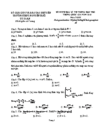 Đề minh họa kì thi Trung học Phổ thông Quốc gia năm 2018 - Trường THPT Nguyễn Trãi (Có đáp án)