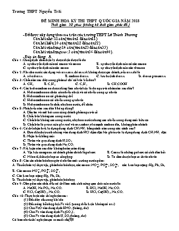 Đề minh họa kỳ thi THPT Quốc gia năm 2018 môn Hóa học - Trường THPT Nguyễn Trãi (Có đáp án)