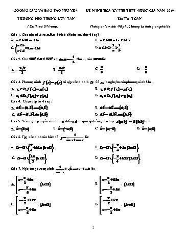 Đề minh họa kỳ thi THPT Quốc gia năm 2019 - Trường Phổ thông Duy Tân (Có đáp án)
