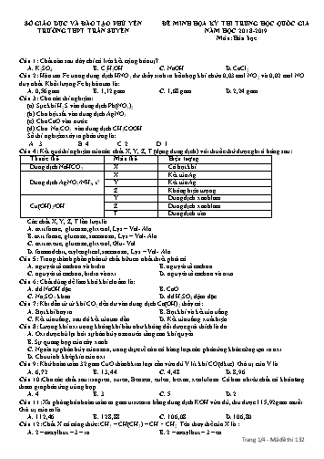 Đề minh họa kỳ thi Trung học Quốc gia môn Hóa học - Năm học 2018-2019 - Trường THPT Trần Suyền (Có đáp án)