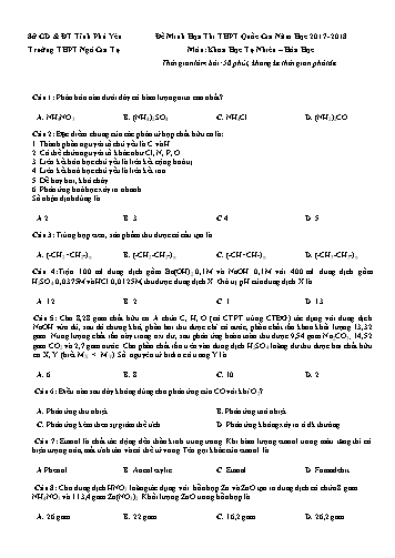 Đề minh họa thi THPT Quốc gia môn Hóa học - Năm học 2017-2018 - Trường THPT Ngô Gia Tự (Có đáp án)