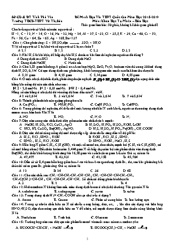 Đề minh họa thi THPT Quốc gia môn Hóa học - Năm học 2018-2019 - Trường THCS-THPT Võ Thị Sáu (Có đáp án)