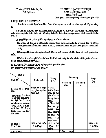 Đề minh họa thi THPT Quốc gia môn Ngữ văn - Năm học 2019-2020 - Trường THPT Trần Suyền (Có đáp án)