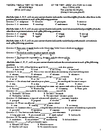Đề minh họa thi THPT Quốc gia môn Tiếng Anh - Năm học 2019-2020 - Trường THCS&THPT Võ Thị Sáu (Có đáp án)