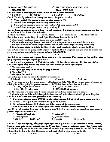 Đề minh họa thi THPT Quốc gia năm 2019 môn Sinh học - Trường THPT Nguyễn Khuyến (Có đáp án)