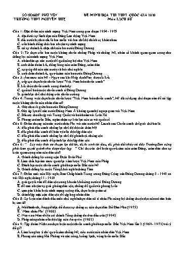 Đề minh họa thi THPT Quốc gia năm 2020 môn Lịch sử - Trường THPT Nguyễn Huệ (Có đáp án)