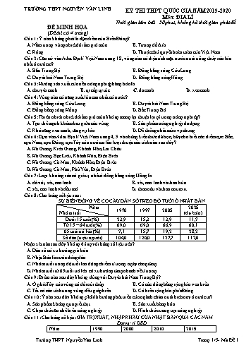 Đề minh họa THPT Quốc gia môn Địa lí - Năm học 2019-2020 - Trường THPT Nguyễn Văn Linh (Có đáp án)