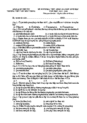 Đề minh họa THPT Quốc gia môn Sinh học - Năm học 2019-2020 - Trường THPT Tôn Đức Thắng (Có đáp án)