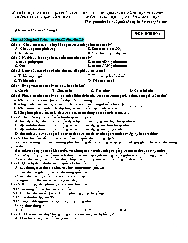Đề minh họa THPT Quốc gia môn Sinh học - Năm học 2019-2020 - Trường THPT Phạm Văn Đồng (Có đáp án)