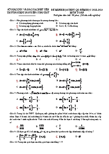 Đề minh họa THPT Quốc gia môn Toán - Năm học 2018-2019 - Trường THPT Nguyễn Công Trứ (Có đáp án)