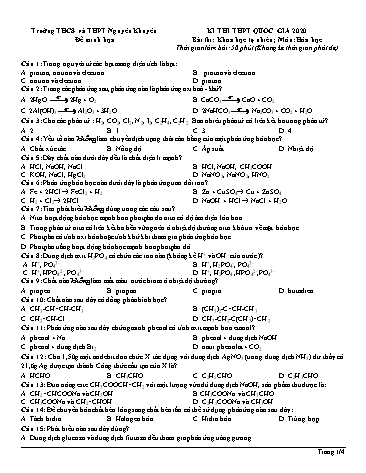 Đề minh họa THPT Quốc gia năm 2020 môn Hóa học - Trường THCS và THPT Nguyễn Khuyến (Có đáp án)