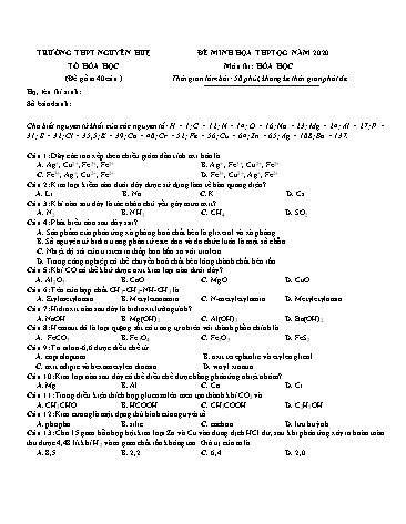Đề minh họa THPT Quốc gia năm 2020 môn Hóa học - Trường THPT Nguyễn Huệ (Có đáp án)