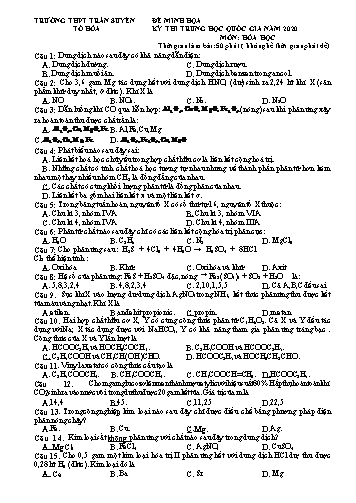 Đề minh họa THPT Quốc gia năm 2020 môn Hóa học - Trường THPT Trần Suyền