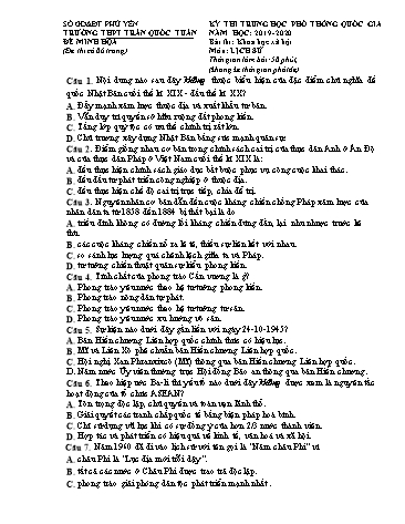 Đề minh họa Trung học Phổ thông Quốc gia môn Lịch sử - Năm học 2019-2020 - Trường THPT Trần Quốc Tuấn (Có đáp án)