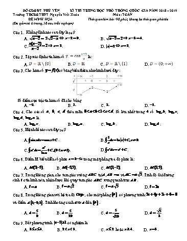Đề minh họa Trung học Phổ thông Quốc gia môn Toán - Năm học 2018-2019 - Trường THCS&THPT Nguyễn Viết Xuân (Có đáp án)