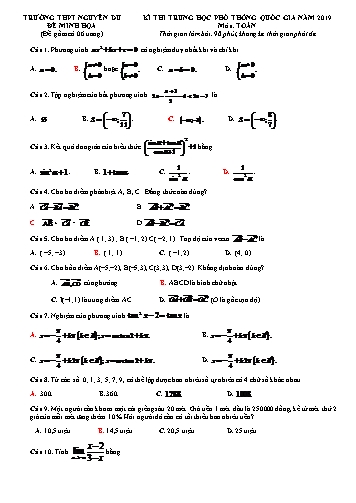 Đề minh họa Trung học Phổ thông Quốc gia năm 2019 môn Toán - Trường THPT Nguyễn Du (Có đáp án)