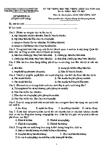 Đề minh họa Trung học Phổ thông Quốc gia năm 2020 môn Giáo dục công dân - Trường THPT Lê Thành Phương (Có đáp án)