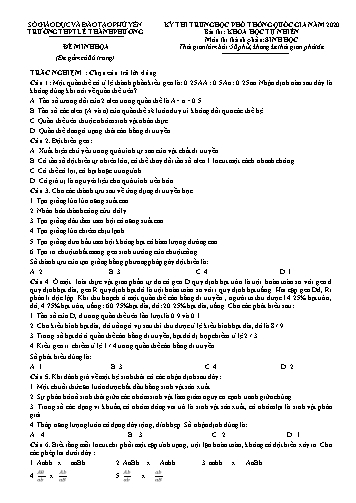 Đề minh họa Trung học Phổ thông Quốc gia năm 2020 môn Sinh học - Trường THPT Lê Thành Phương (Có đáp án)
