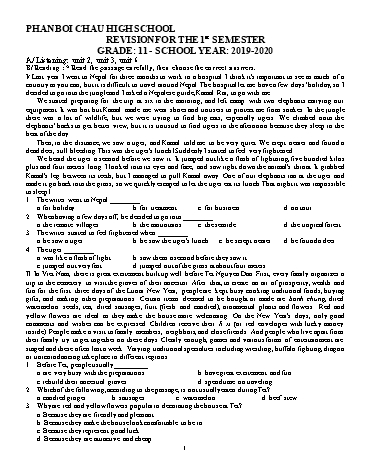 Đề ôn tập học kì I môn Tiếng Anh Lớp 11 - Năm học 2019-2020 - Trường THPT Phan Bội Châu