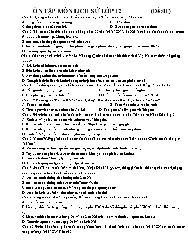 Đề ôn tập môn Lịch sử Lớp 12 - Trường THPT Ngô Gia Tự (Có đáp án)