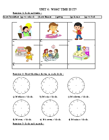 Đề ôn tập môn Tiếng Anh 3 (Tăng cường) - Unit 6: What time is it?