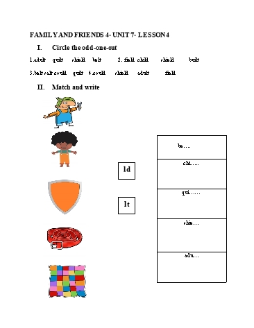 Đề ôn tập môn Tiếng Anh Lớp 4 - Unit 7, Lesson 4 (Có đáp án)