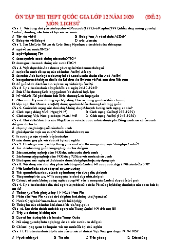 Đề ôn tập thi THPT Quốc gia lớp 12 năm 2020 môn Lịch sử (Có đáp án)