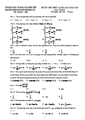 Đề ôn thi THPT Quốc gia năm 2018 môn Toán - Trường THPT Nguyễn Trường Tộ (Có đáp án)