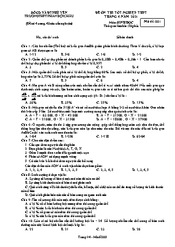 Đề ôn thi tốt nghiệp THPT năm 2021 môn Sinh học - Trường THPT Phan Bội Châu - Mã đề 001 (Có đáp án)