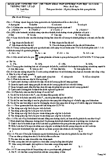 Đề tham khảo môn Sinh học - Năm học 2019-2020 - Trường THPT Lê Lợi (Có đáp án)