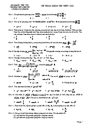 Đề tham khảo thi THPT 2018 môn Toán - Trường THPT chuyên Lương Văn Chánh (Có đáp án)